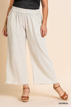 Load image into Gallery viewer, Umgee Linen Blend-Wide Leg Pant with Elastic Waist, Pockets, and Frayed Hem
