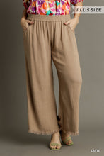 Load image into Gallery viewer, Umgee Linen Blend-Wide Leg Pant with Elastic Waist, Pockets, and Frayed Hem
