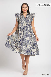 Umgee--Two Tone Paisley Tiered Midi Dress