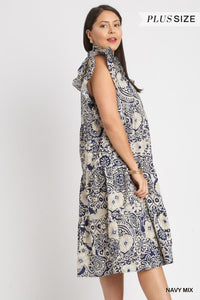 Umgee--Two Tone Paisley Tiered Midi Dress