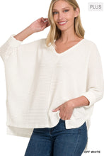 Load image into Gallery viewer, PLUS &amp; Regular--3/4 Sleeve V-Neck Hi-Low Hem Jacquard Sweater
