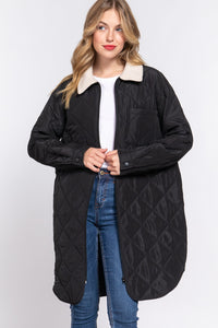 FUR COLLAR DETAIL QUILTED PUFFER JACKET