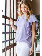 Load image into Gallery viewer, Lavender Short Sleeve- Ruffled Sleeve Solid Urban Ribbed Top
