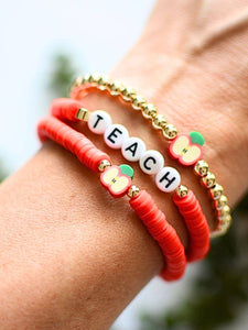 Red Apple charm Teacher appreciation giftBracelet Stack