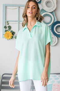 MINT FOR YOU--MINT COLLAR NECK SOLID TOP