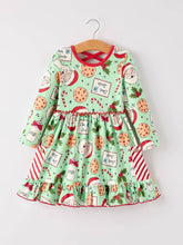 Load image into Gallery viewer, Winter Christmas Green Santa Girls Pocket Ruffle Dress
