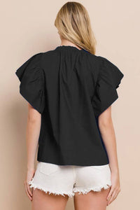 Plus -Football Sequin Patch Solid Poplin Blouse