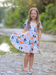 Halloween Cartoon Girls Pumpkin Print Milk Silk Dress