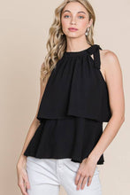 Load image into Gallery viewer, Woven halter neck blouse top with tie and ruffle detail
