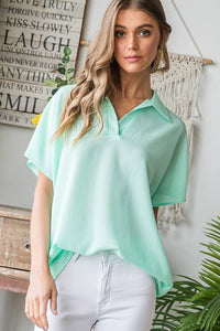 MINT FOR YOU--MINT COLLAR NECK SOLID TOP