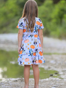 Halloween Cartoon Girls Pumpkin Print Milk Silk Dress