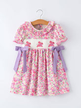 Load image into Gallery viewer, Easter Colorful Floral Bunny Embroidery Bow Ruffle Girl Dress
