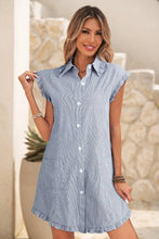 Load image into Gallery viewer, Stripe Frilled Short Sleeve Collar Mini Dress
