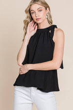 Load image into Gallery viewer, Woven halter neck blouse top with tie and ruffle detail
