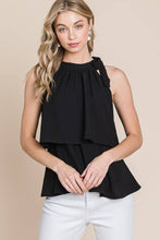 Load image into Gallery viewer, Woven halter neck blouse top with tie and ruffle detail
