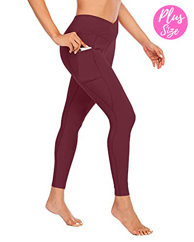 Women's Plus Crossover High Waisted Side Pocket Legging