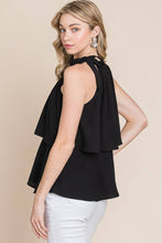 Load image into Gallery viewer, Woven halter neck blouse top with tie and ruffle detail
