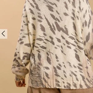 Umgee Lightweight Animal Print Distressed Sweater