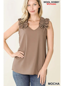 Ruffle Trim Sleeveless Top