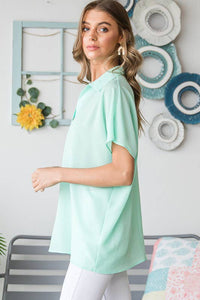 MINT FOR YOU--MINT COLLAR NECK SOLID TOP