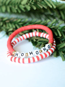 HO Ho Ho-- Santa Claus Christmas Holiday Red Bracelet Set