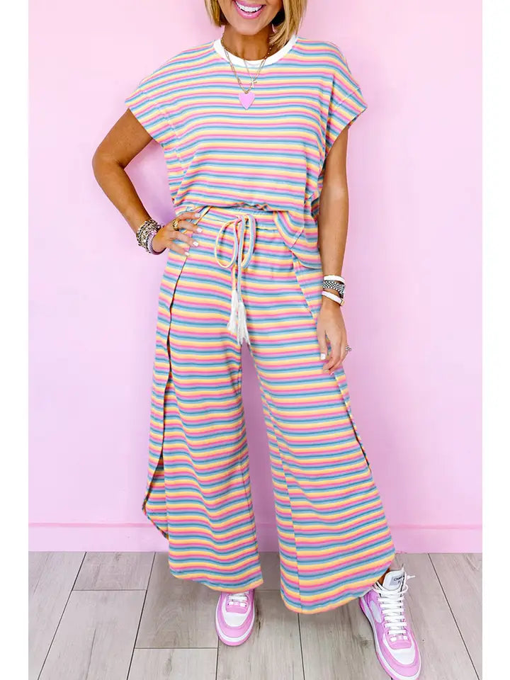 All About That Stripe-- Tee and Pants Set--Pink Stripe