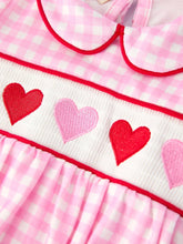Load image into Gallery viewer, Girls' Valentine's Day Heart-embroidered Plaid Baby Romper
