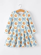 Load image into Gallery viewer, Halloween/Thanksgiving Pumpkin Bow Girls Dress Long Sleeve
