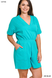 Plus Drop Shoulder V Neck Romper With Pockets