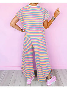 All About That Stripe-- Tee and Pants Set--Pink Stripe