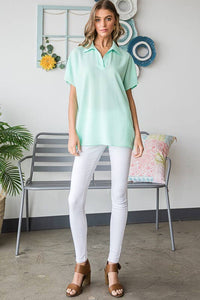 MINT FOR YOU--MINT COLLAR NECK SOLID TOP