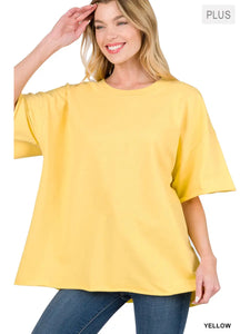 Plus Size French Terry Drop Shoulder Raw Edge Top