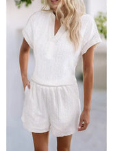 Load image into Gallery viewer, Eyelets V-Neck Blouse and Pockets Shorts Set
