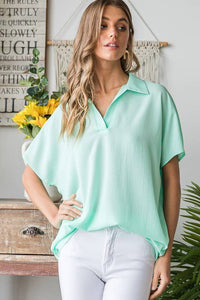 MINT FOR YOU--MINT COLLAR NECK SOLID TOP