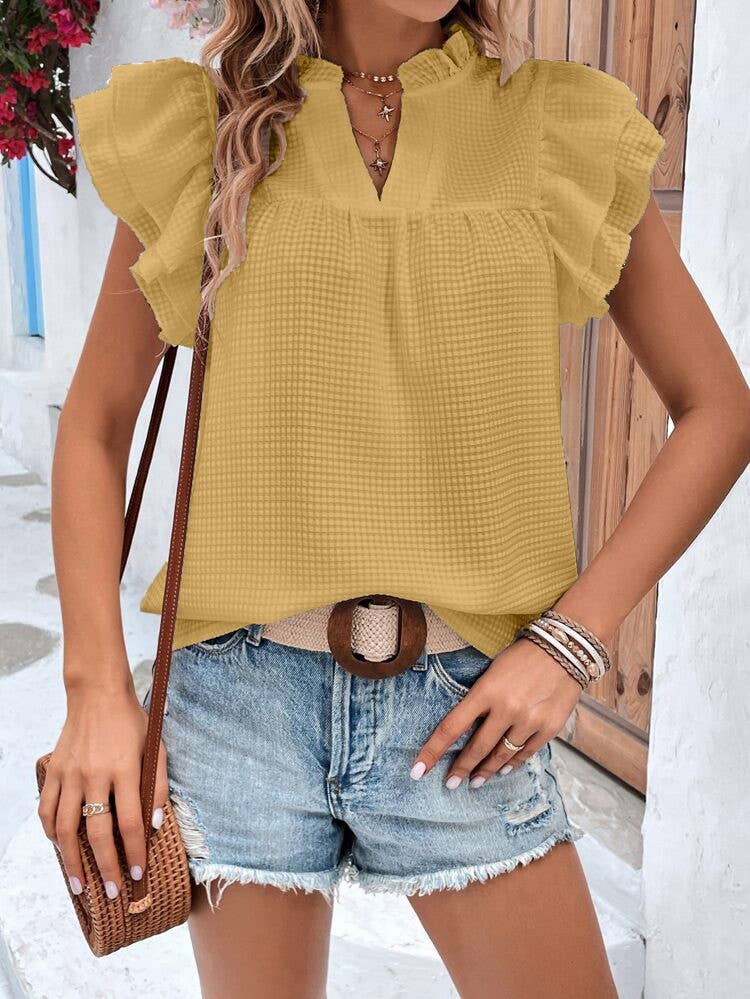 yellow frill sleeve top