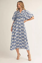 Load image into Gallery viewer, Jodifl-Denim Blue Puff Sleeve BOHO midi Dress
