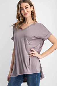 PLUS SIZE V NECK SHORT SLEEVE TOP BY RAE MODE