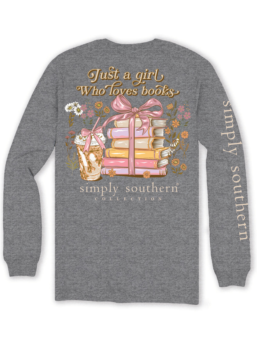 Simply Southern Long Sleeve Tee--Books--Heather Charcoal