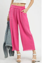Load image into Gallery viewer, Umgee Linen Blend-Wide Leg Pant with Elastic Waist, Pockets, and Frayed Hem
