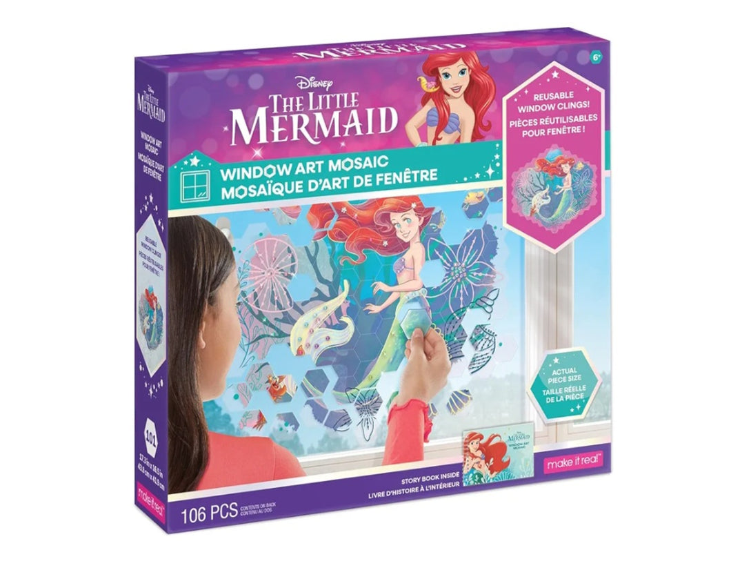 Make It Real Disney: Window Art Mosaic - The Little Mermaid - 106 pcs, Reusable Puzzle Window Cling
