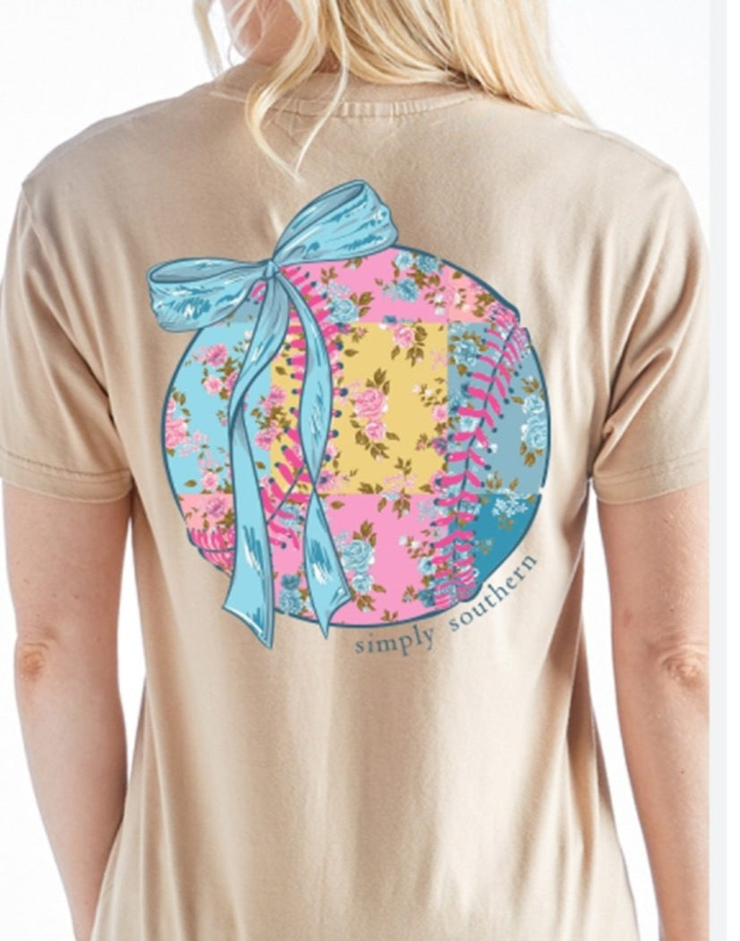 Simply Southern Short Sleeve Tee - Patch Ball- Khaki