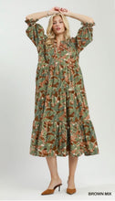 Load image into Gallery viewer, UMGEE Mix Abstract Print Tiered Boho Midi Dress Bown Mix
