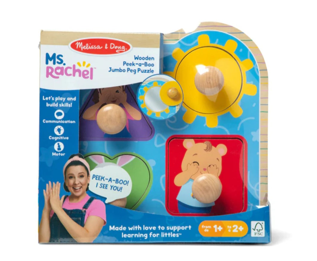 Ms. Rachel Wooden Peek-a-Boo Jumbo Peg Puzzle – 4 Pieces