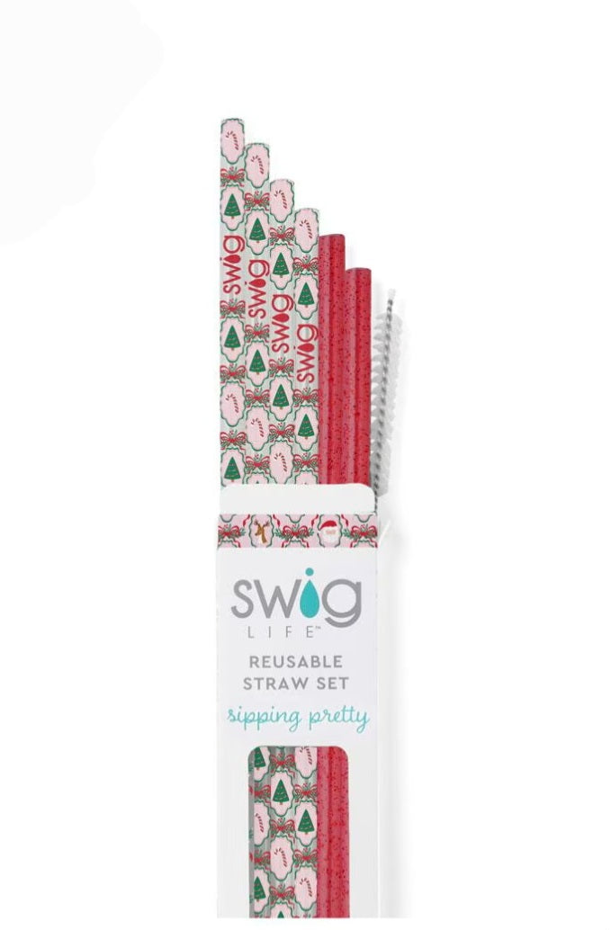Swig Life Christmas Cameos + Red Glitter Reusable Straw Set
