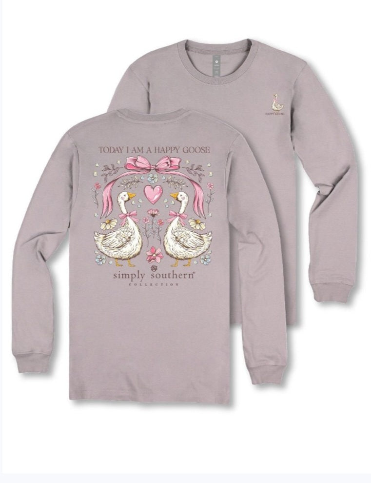 Simply Southern Long-sleeved Tee-Happy Goose. Driftwood