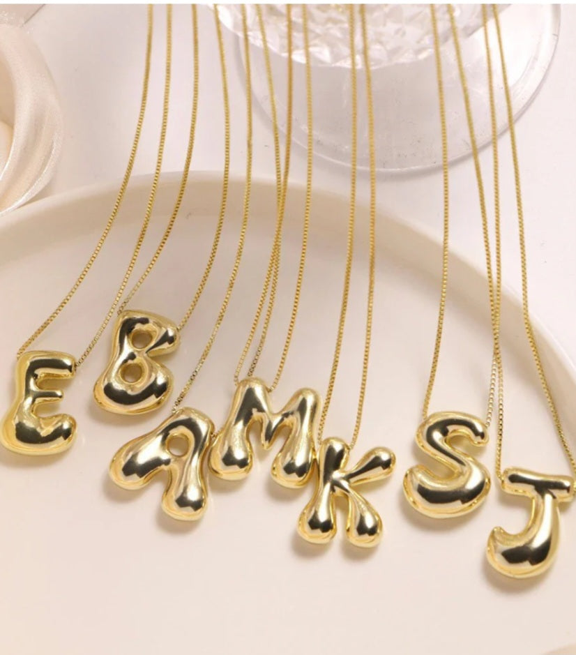 Bubble Initial Necklace - 18k Gold Plated