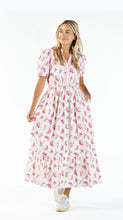 Load image into Gallery viewer, Simply Southern Primrose Pink and White Y Neck Dress
