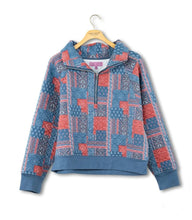 Load image into Gallery viewer, Simply Southern Americana Bandana Patchwork Zip Pullover
