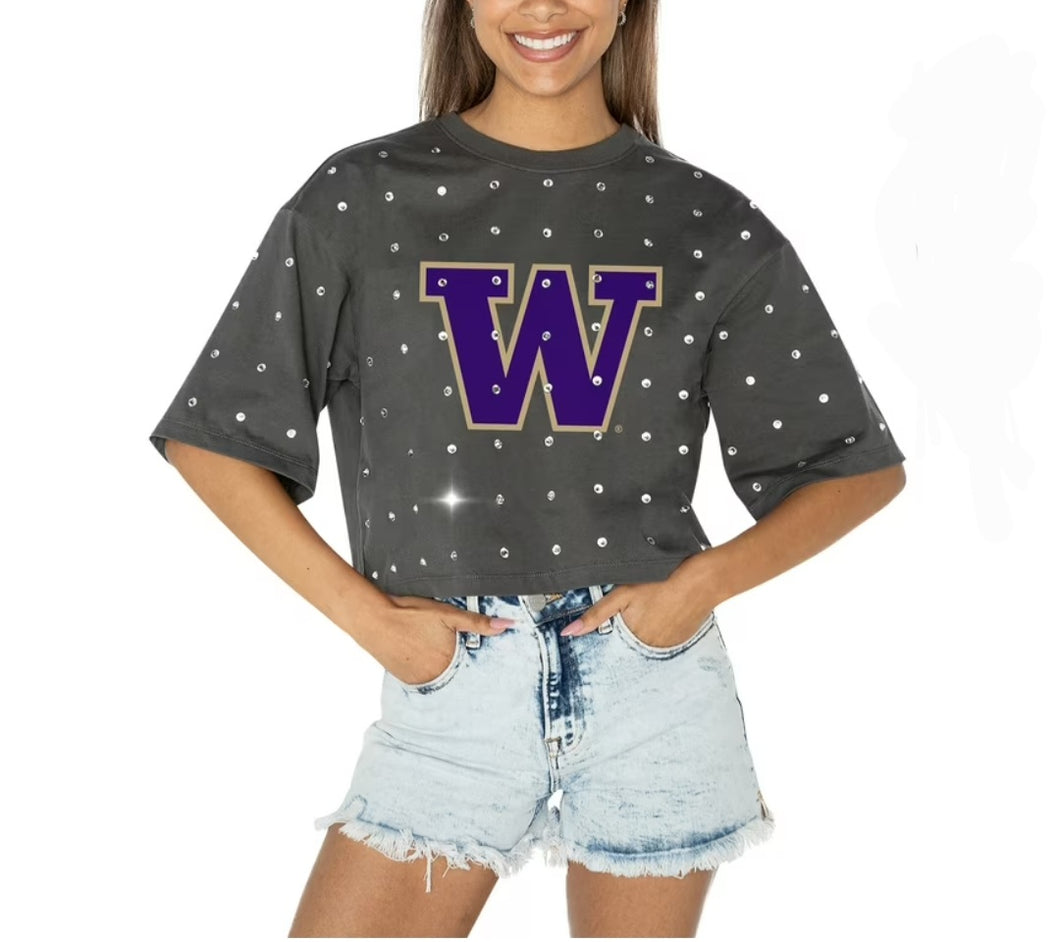 Women's Gameday Couture Go Time Rhinestone Crop T-Shirt