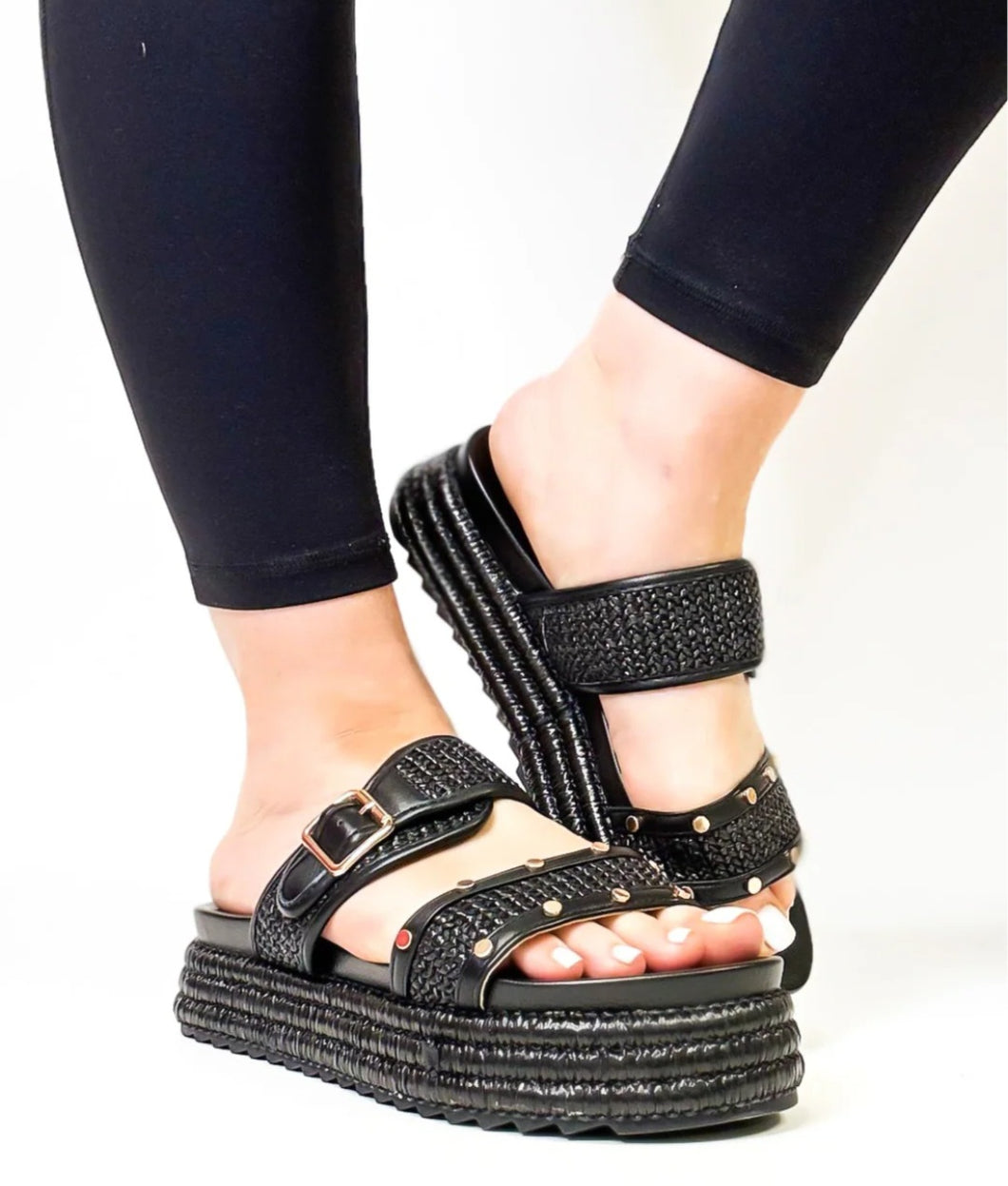 Corky's Black Raffia Walk of Shame Sandals